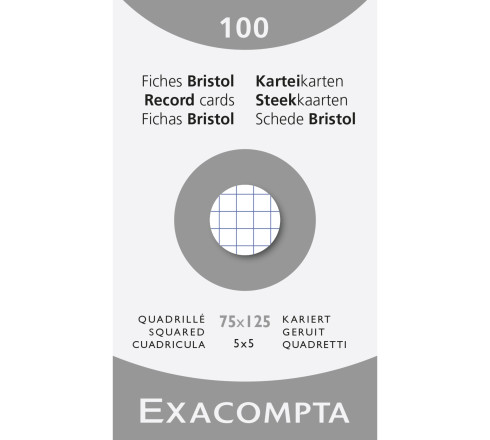 Étui de 100 fiches - bristol quadrillé 5x5 non perforé 75x125mm