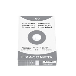 Étui de 100 fiches - bristol quadrillé 5x5 non perforé 75x125mm