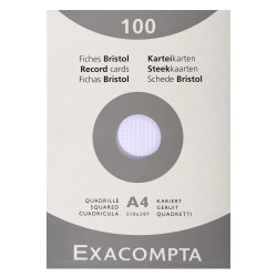 Étui de 100 fiches - bristol quadrillé 5x5 non perforé 210x297mm
