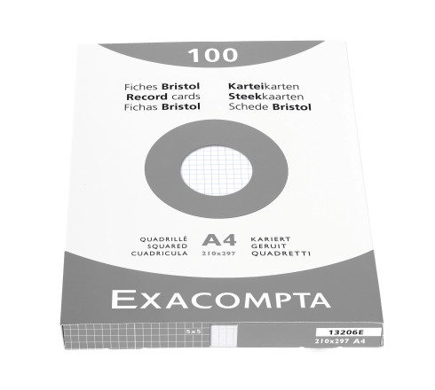 Étui de 100 fiches - bristol quadrillé 5x5 non perforé 210x297mm
