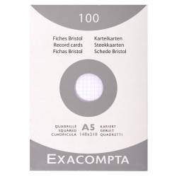 Étui de 100 fiches - bristol quadrillé 5x5 non perforé 148x210mm