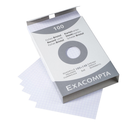 Étui de 100 fiches - bristol quadrillé 5x5 non perforé 105x148mm