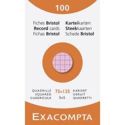 Étui de 100 fiches - bristol quadrillé 5x5 non perforé 75x125mm