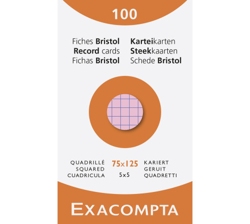 Étui de 100 fiches - bristol quadrillé 5x5 non perforé 75x125mm