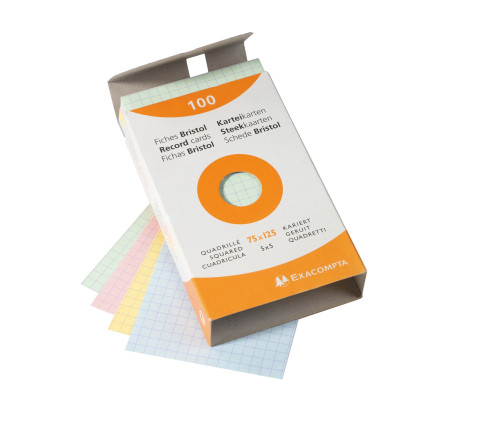 Étui de 100 fiches - bristol quadrillé 5x5 non perforé 75x125mm