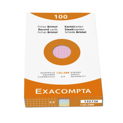 Étui de 100 fiches - bristol quadrillé 5x5 non perforé 125x200mm