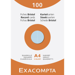 Étui de 100 fiches - bristol quadrillé 5x5 non perforé 210x297mm