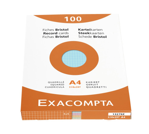 Étui de 100 fiches - bristol quadrillé 5x5 non perforé 210x297mm