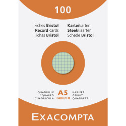 Étui de 100 fiches - bristol quadrillé 5x5 non perforé 148x210mm