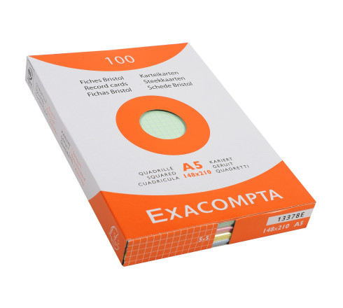 Étui de 100 fiches - bristol quadrillé 5x5 non perforé 148x210mm