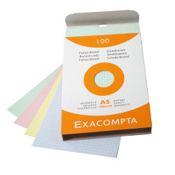 Étui de 100 fiches - bristol quadrillé 5x5 non perforé 148x210mm