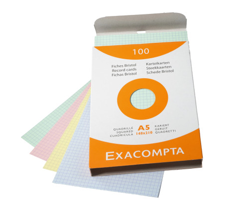 Étui de 100 fiches - bristol quadrillé 5x5 non perforé 148x210mm