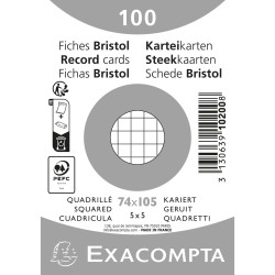 Paquet 100 fiches sous film - bristol quadrillé 5x5 non perforé 74x105mm