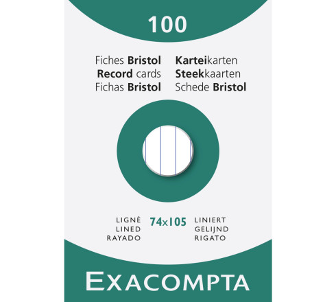 Étui de 100 fiches - bristol ligné non perforé 74x105mm