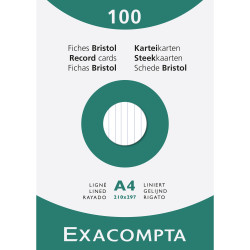 Étui de 100 fiches - bristol ligné non perforé 210x297mm