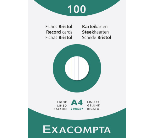 Étui de 100 fiches - bristol ligné non perforé 210x297mm