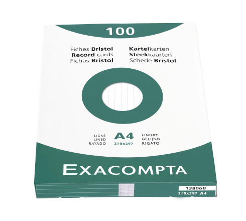 Étui de 100 fiches - bristol ligné non perforé 210x297mm