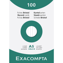 Étui de 100 fiches - bristol ligné non perforé 148x210mm