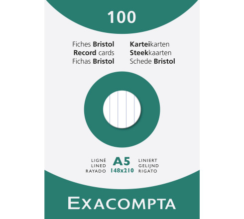 Étui de 100 fiches - bristol ligné non perforé 148x210mm