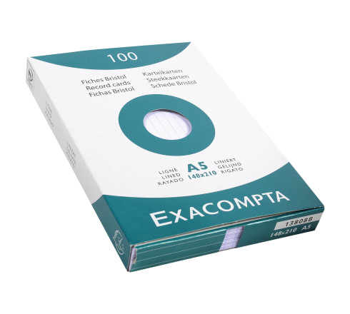 Étui de 100 fiches - bristol ligné non perforé 148x210mm