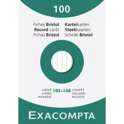 Étui de 100 fiches - bristol blanc ligné non perforé 105x148mm