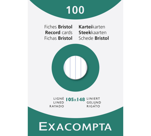 Étui de 100 fiches - bristol blanc ligné non perforé 105x148mm