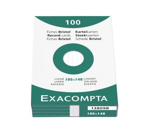 Étui de 100 fiches - bristol blanc ligné non perforé 105x148mm