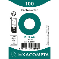 Paquet 100 fiches sous film - bristol ligné non perforé 55x74mm