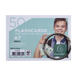 Paquet de 50 Flashcards sous film + anneau - bristol ligné perforé - format A7