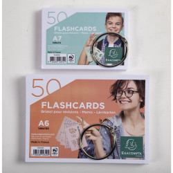 Paquet de 50 Flashcards sous film + anneau - bristol ligné perforé - format A7