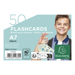 Paquet de 50 Flashcards sous film + anneau - bristol ligné perforé - format A7