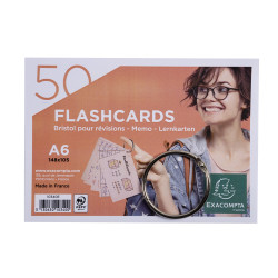 Paquet de 50 Flashcards sous film + anneau - bristol ligné perforé - format A6
