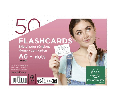 Paquet de 50 Flashcards sous film + anneau - bristol dots perforé - Format A6