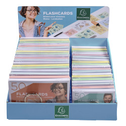 Présentoir complet avec 38 paquets de 50 flashcards sous film + anneau - bristol ligné perforé - formats A6 et A7