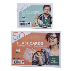 Présentoir complet avec 38 paquets de 50 flashcards sous film + anneau - bristol ligné perforé - formats A6 et A7