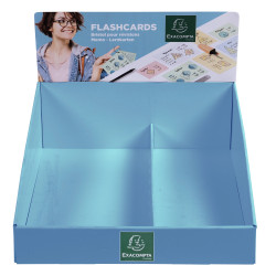 Présentoir complet avec 38 paquets de 50 flashcards sous film + anneau - bristol ligné perforé - formats A6 et A7