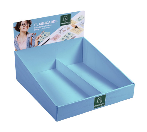 Présentoir complet avec 38 paquets de 50 flashcards sous film + anneau - bristol ligné perforé - formats A6 et A7