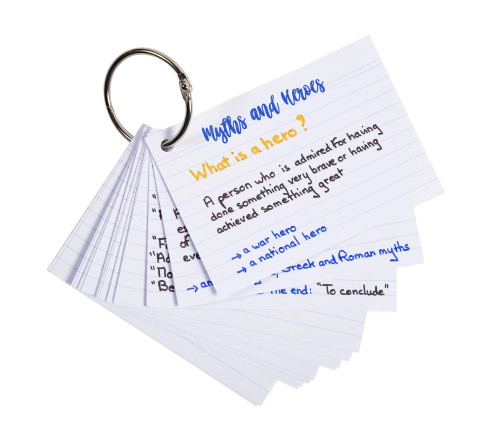 Présentoir complet avec 38 paquets de 50 flashcards sous film + anneau - bristol ligné perforé - formats A6 et A7
