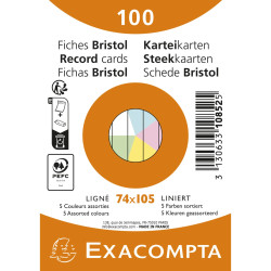 Paquet de 100 fiches sous film - Bristol ligné non perforé 74x105mm