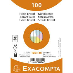 Paquet de 100 fiches sous film - Bristol ligné non perforé 105x148mm