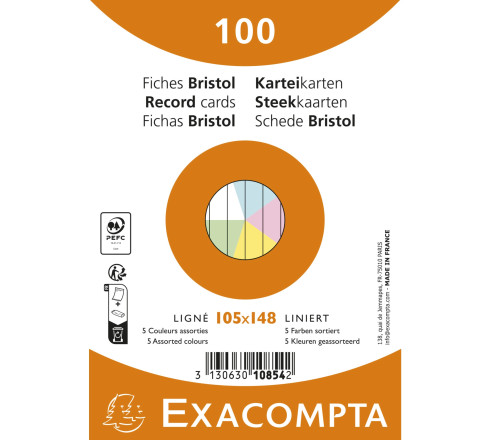Paquet de 100 fiches sous film - Bristol ligné non perforé 105x148mm