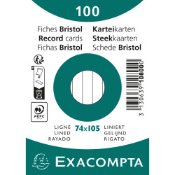 Paquet 100 fiches sous film - bristol ligné non perforé 74x105mm