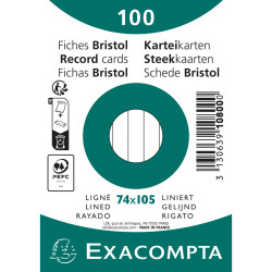 Paquet 100 fiches sous film - bristol ligné non perforé 74x105mm