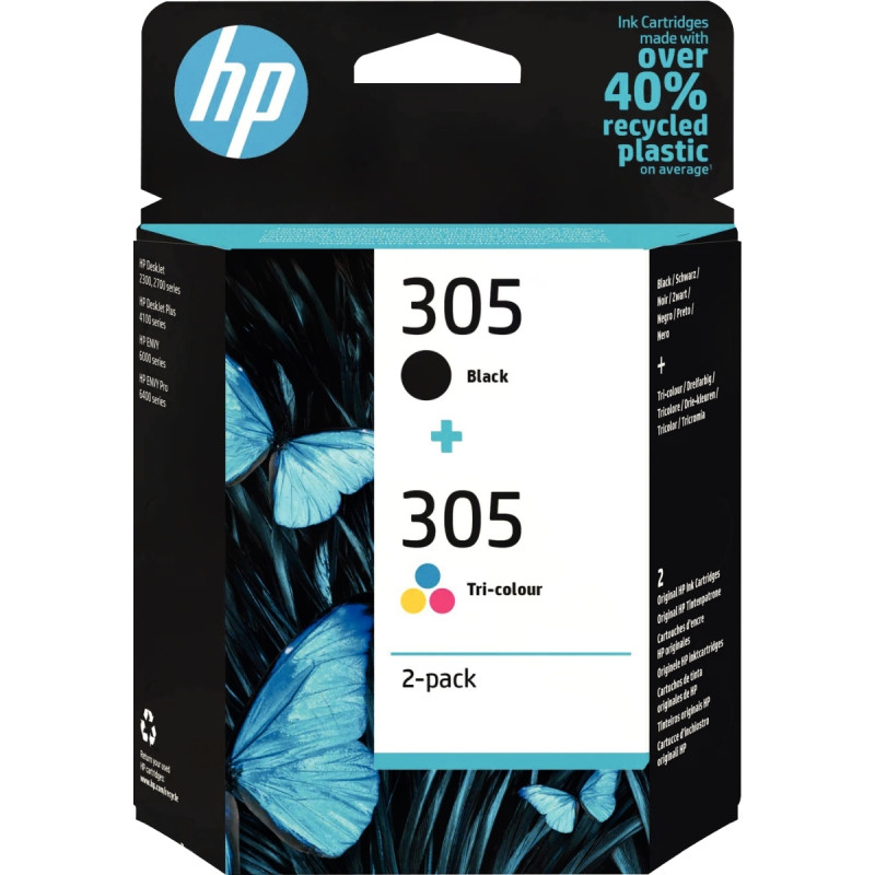 HP 305 pack de 2 cartouches d'encre noire et trois couleurs authentiqu
