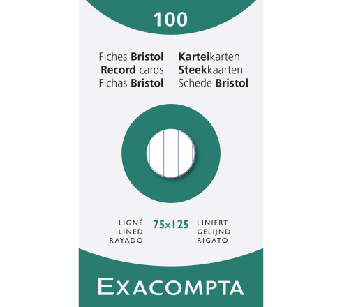 Étui de 100 fiches - bristol ligné non perforé 75x125mm