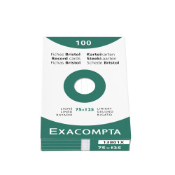 Étui de 100 fiches - bristol ligné non perforé 75x125mm