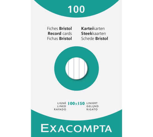 Étui de 100 fiches - bristol ligné non perforé 100x150mm