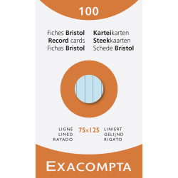 Etui de 100 fiches - bristol ligné non perforé 75x125mm