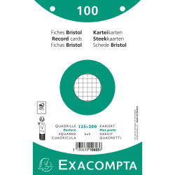 Paquet 100 fiches sous film - bristol quadrillé 5x5 perforé 125x200mm