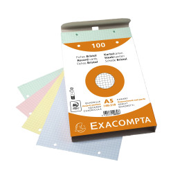 Paquet 100 fiches sous film - bristol quadrillé 5x5 perforé - 148x210mm